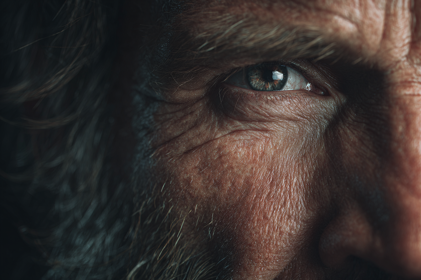 Un primer plano del ojo de un hombre | Fuente: Midjourney