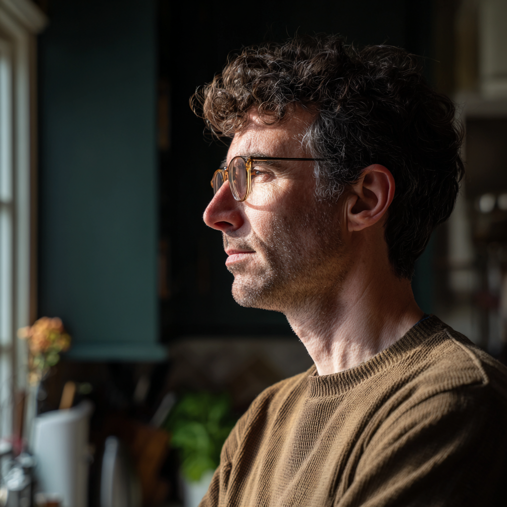 Un hombre pensativo mirando por la ventana | Fuente: Midjourney