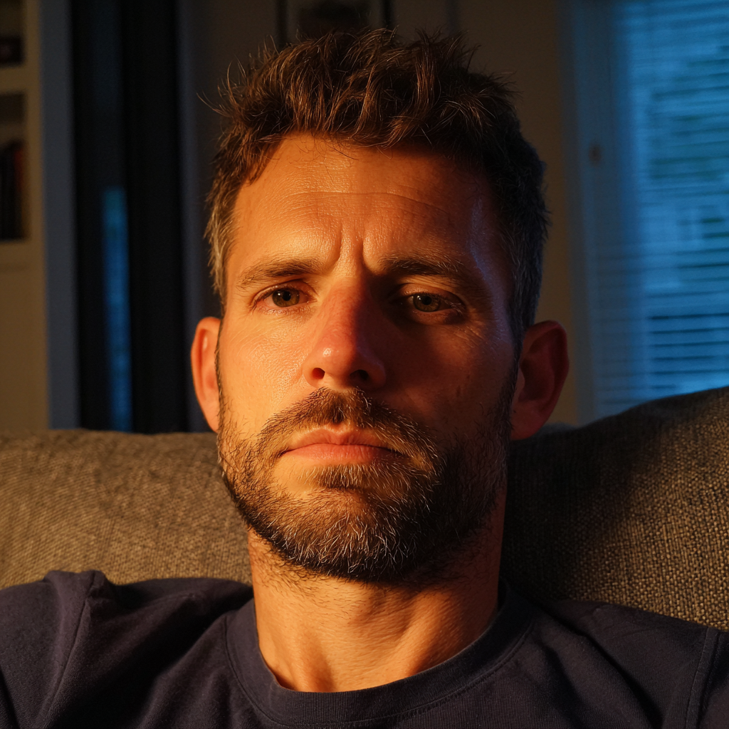 Un hombre pensativo sentado en un sofá | Fuente: Midjourney