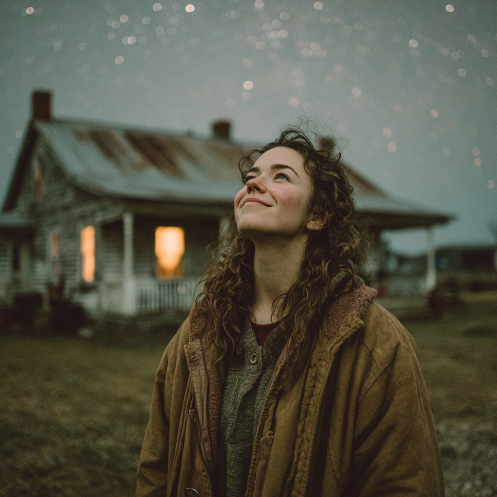 Una mujer feliz mirando las estrellas | Fuente: Midjourney