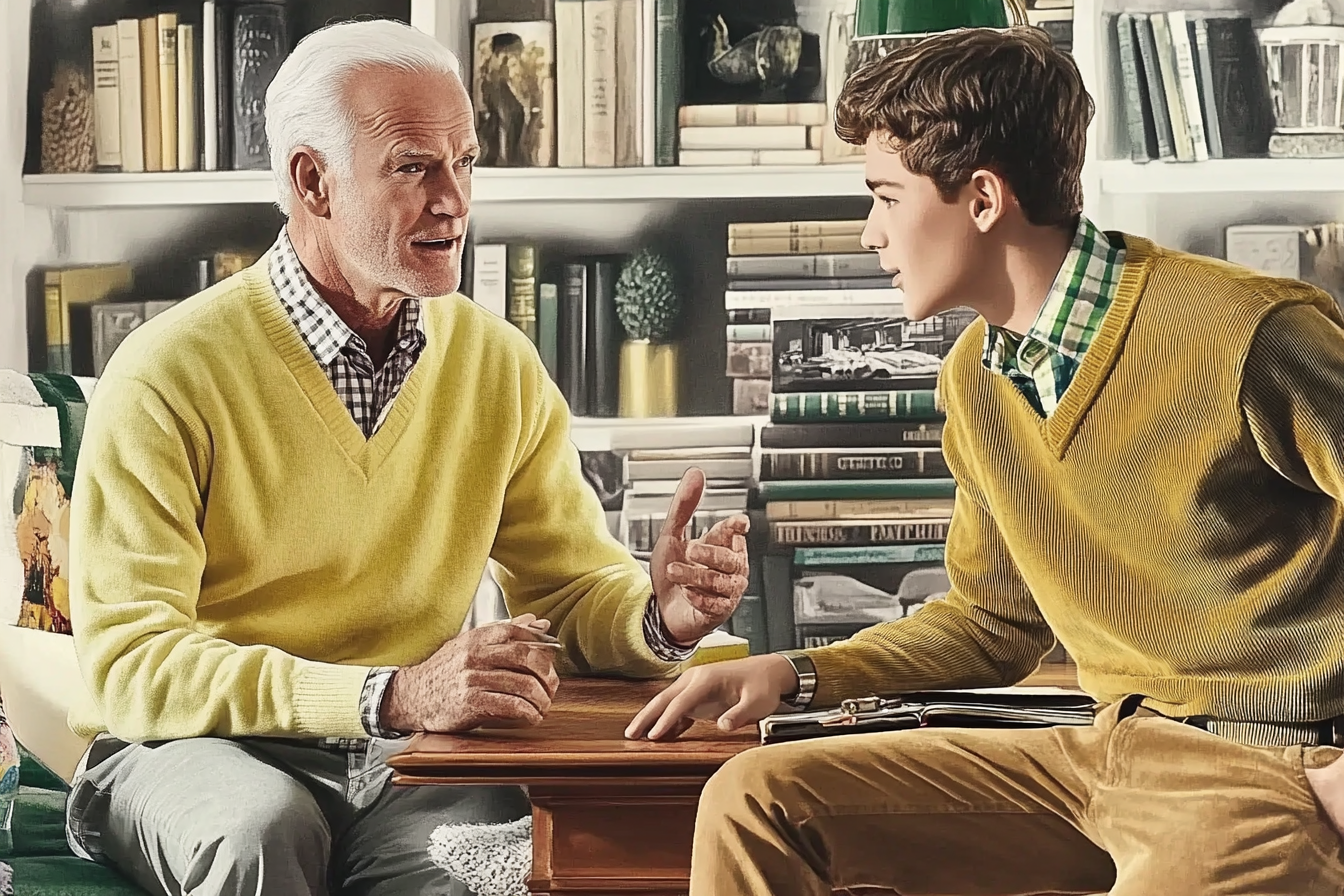 Un hombre mayor hablando con un joven | Fuente: Midjourney