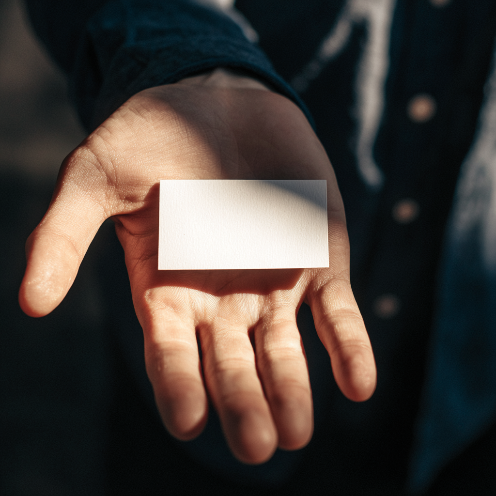 Una tarjeta de visita en la mano de un hombre | Fuente: Midjourney