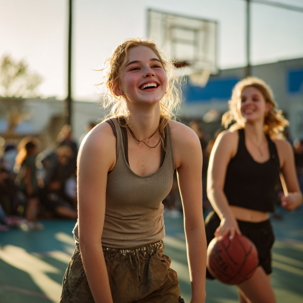 Una adolescente en un partido de baloncesto | Fuente: Midjourney