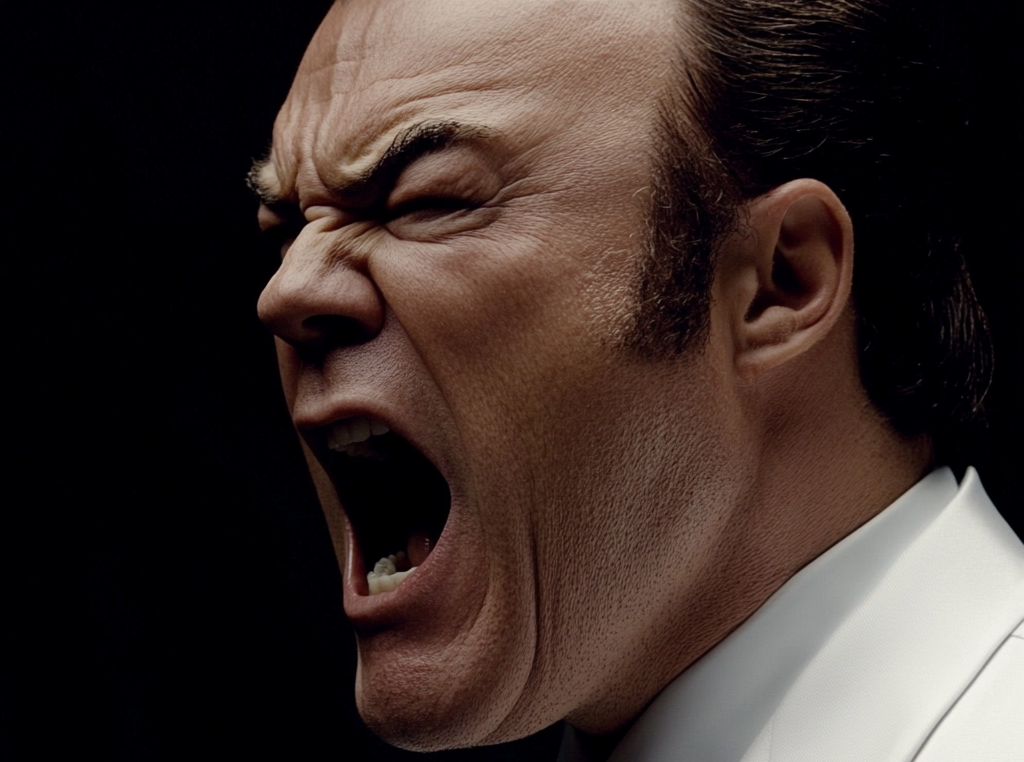 Un hombre furioso gritando | Fuente: Midjourney