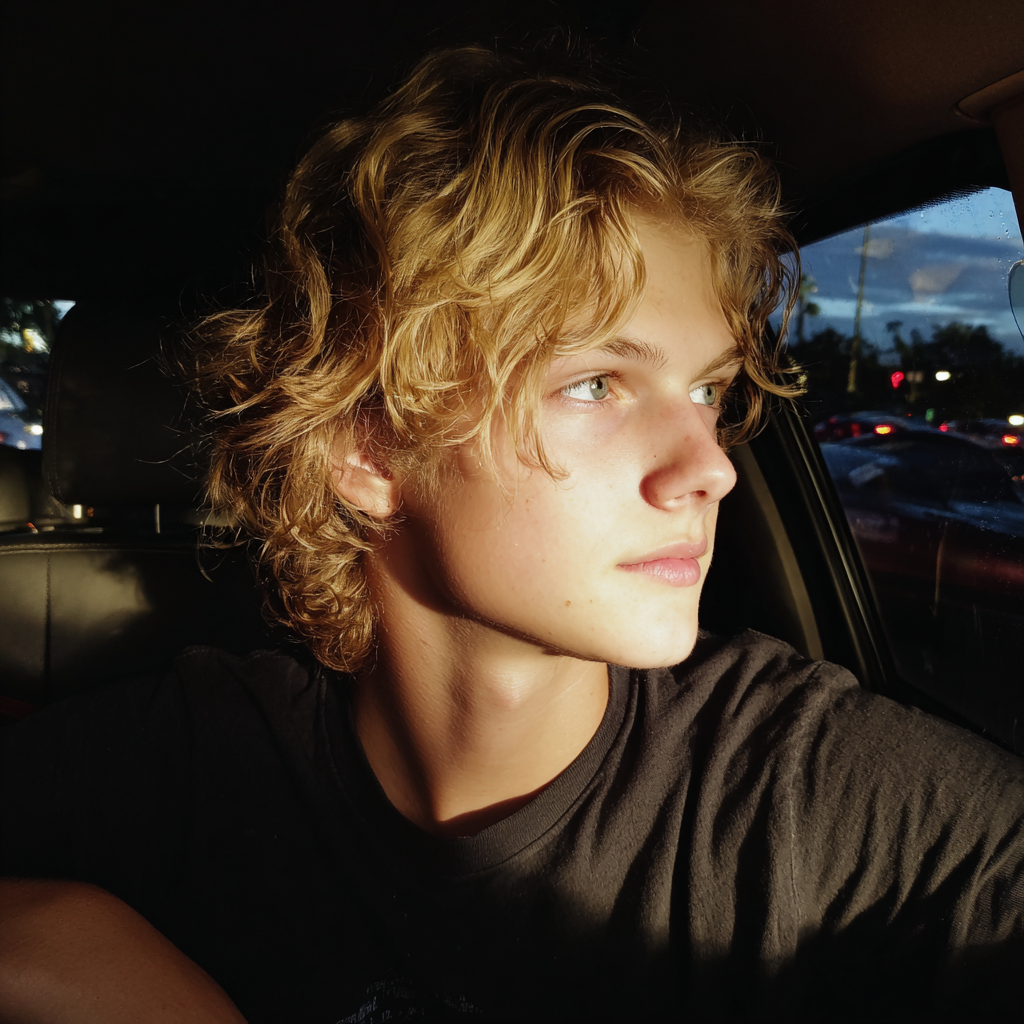 Un adolescente sentado en un automóvil | Fuente: Midjourney