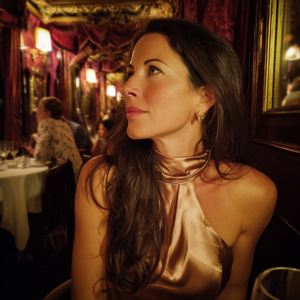 Una mujer sentada en un restaurante | Fuente: Midjourney