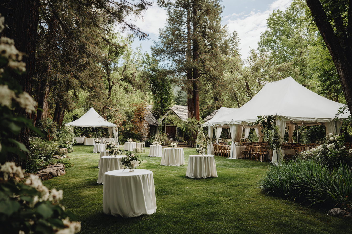Montaje de boda en un patio trasero | Fuente: Midjourney