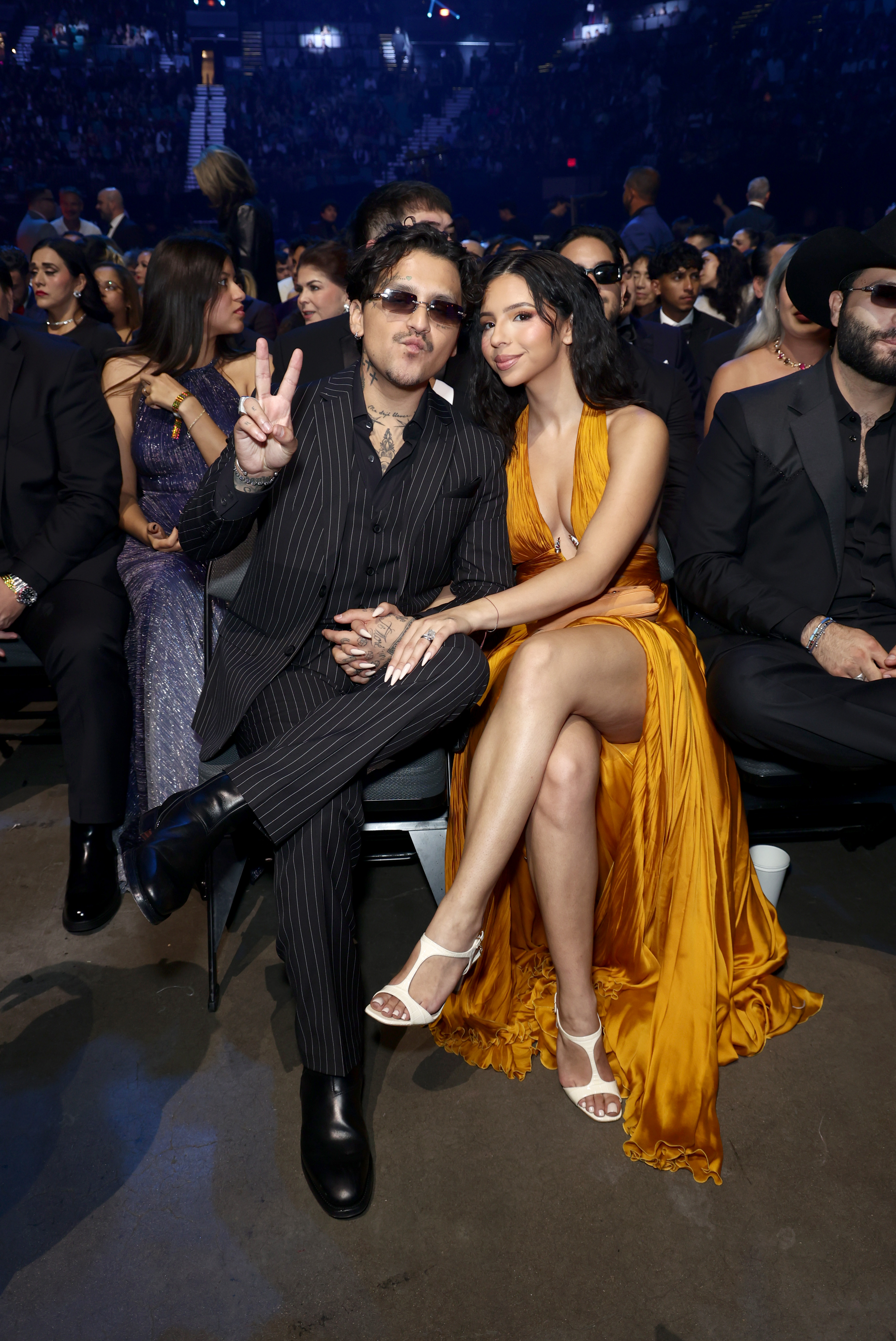 Christian Nodal y Ángela Aguilar en la 26ª edición de los Premios Grammy Latinos en el MGM Grand Garden Arena el 13 de noviembre de 2025 en Las Vegas, Nevada. | Fuente: Getty Images