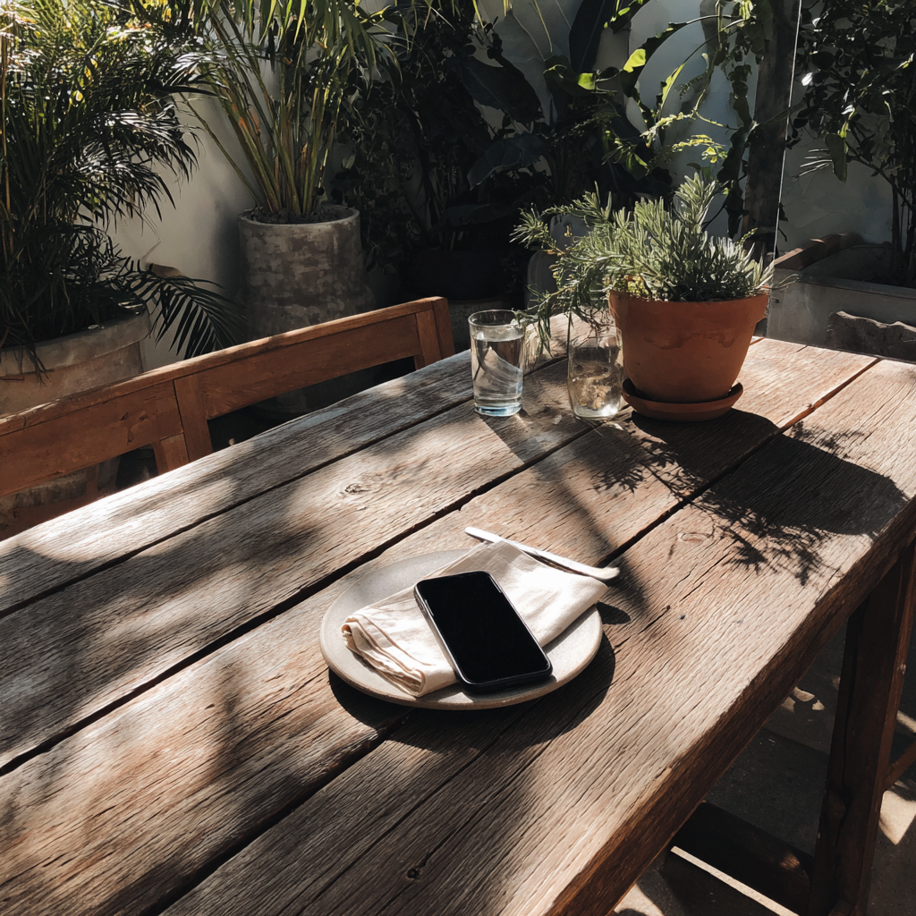 Un móvil en una mesa al aire libre | Fuente: Midjourney