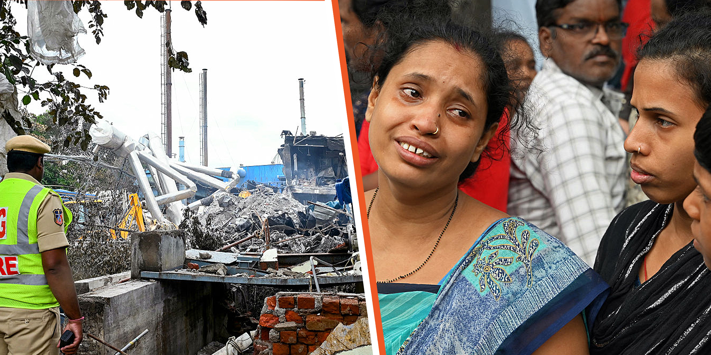La planta destruida y familiares de las víctimas. | Foto: Getty Images