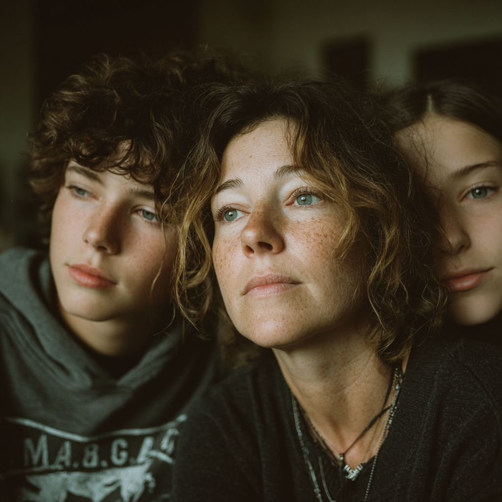 Dos adolescentes consolando a su madre | Fuente: Midjourney