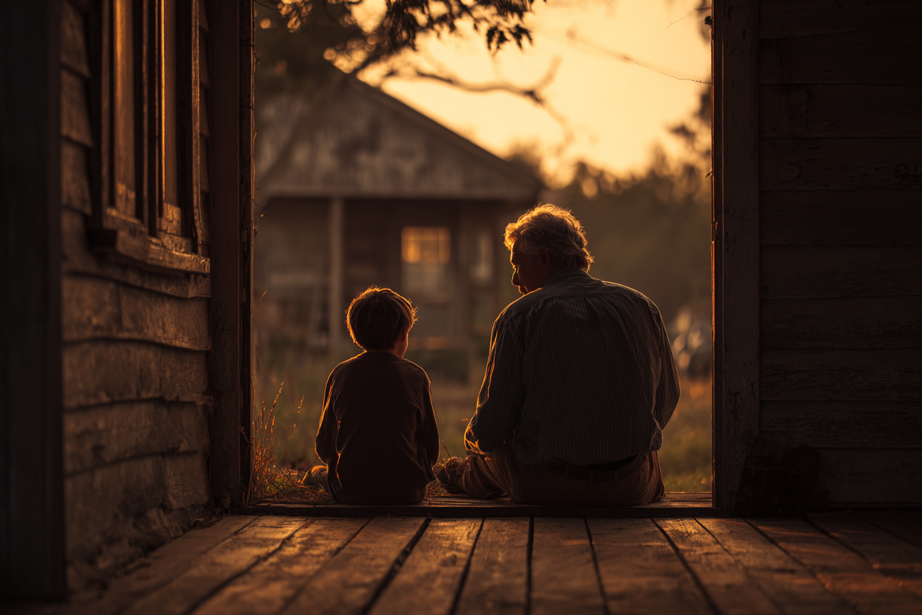 Un niño hablando con su abuelo | Fuente: Midjourney