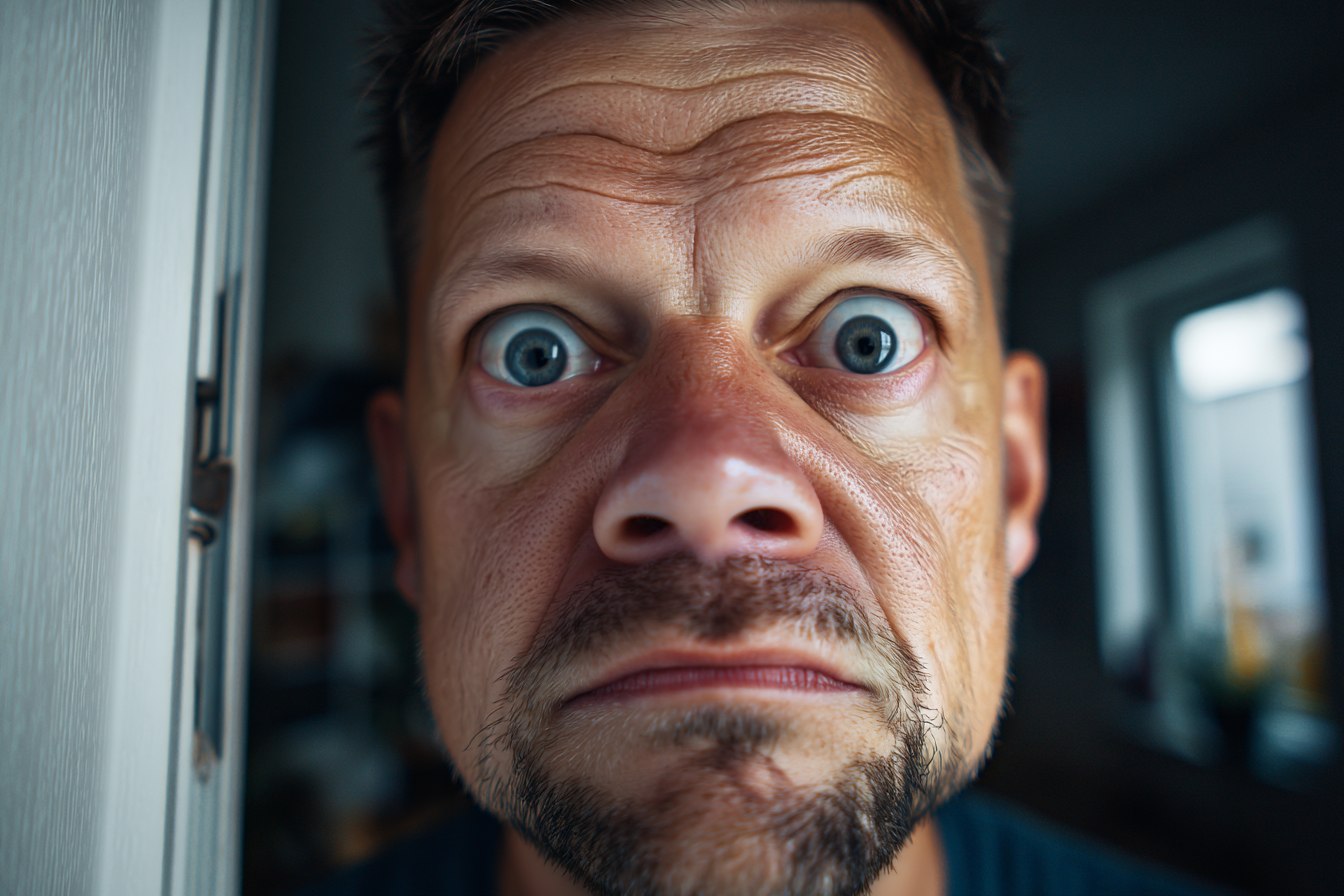 Un hombre mirando al frente con los ojos muy abiertos | Fuente: Midjourney