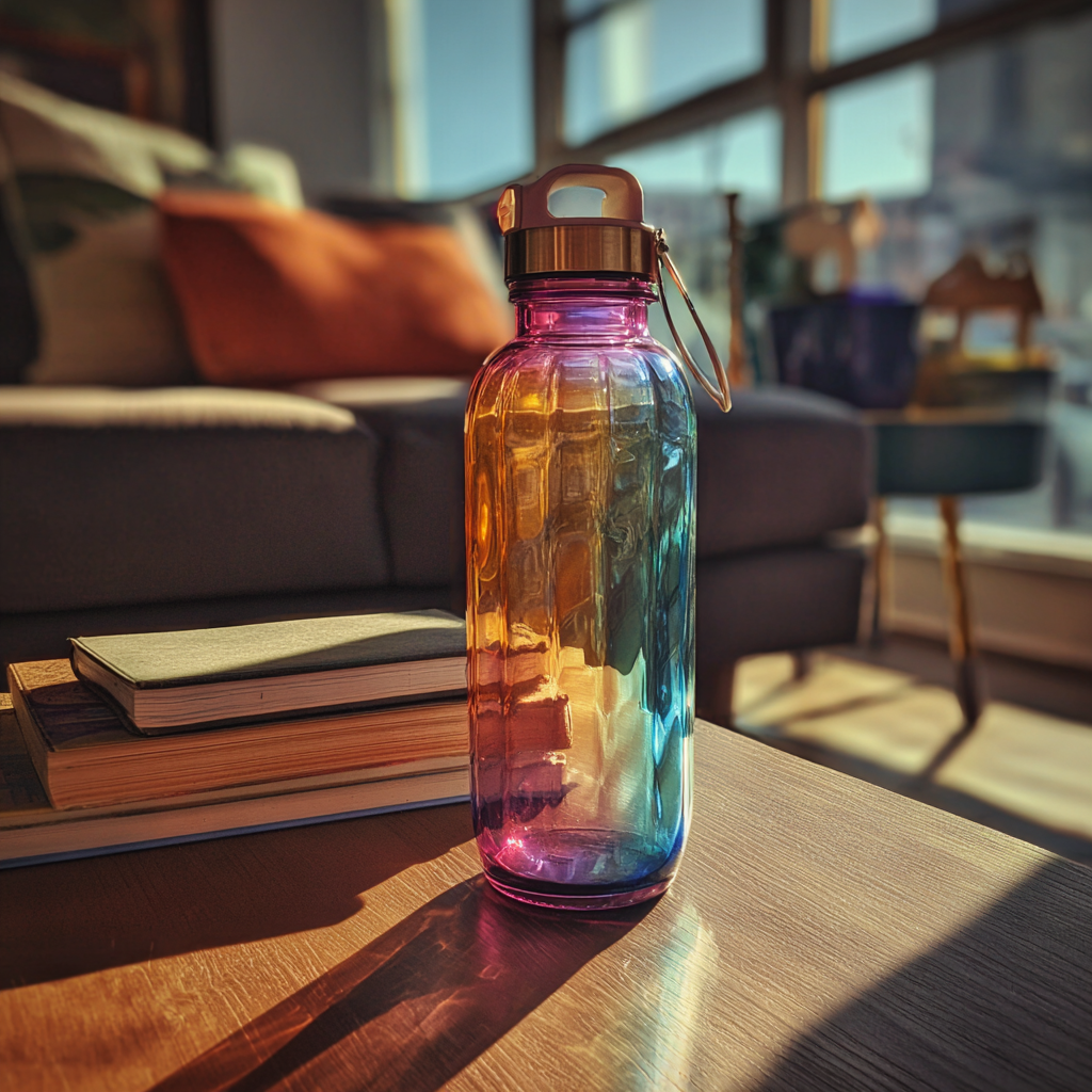 Una botella de agua vacía sobre una mesa | Fuente: Midjourney
