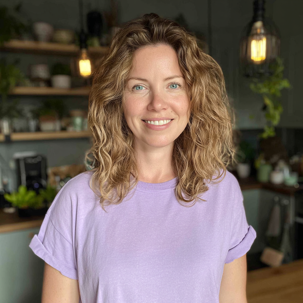 Una mujer sonriente de pie en una cocina | Fuente: Midjourney