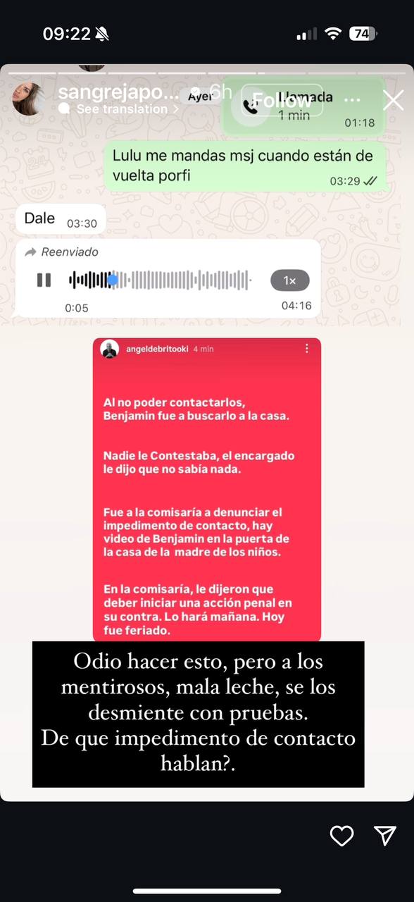 La China Suárez responde a Ángel de Brito. | Fuente: Instagram/sangrejaponesa.