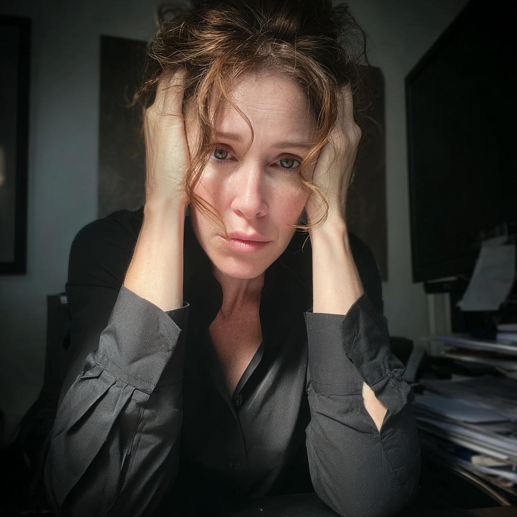 Una mujer estresada sujetándose la cabeza | Fuente: Midjourney
