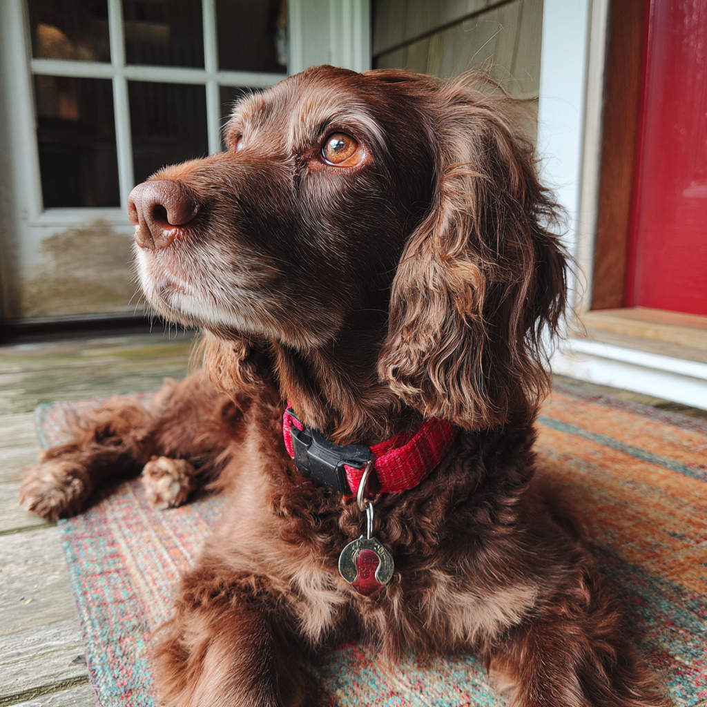 Un perro sentado en una alfombra | Fuente: Midjourney