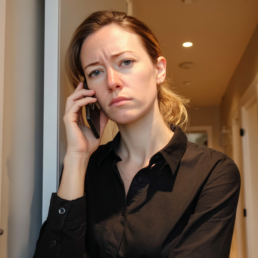 Una mujer ceñuda hablando por teléfono | Fuente: Midjourney