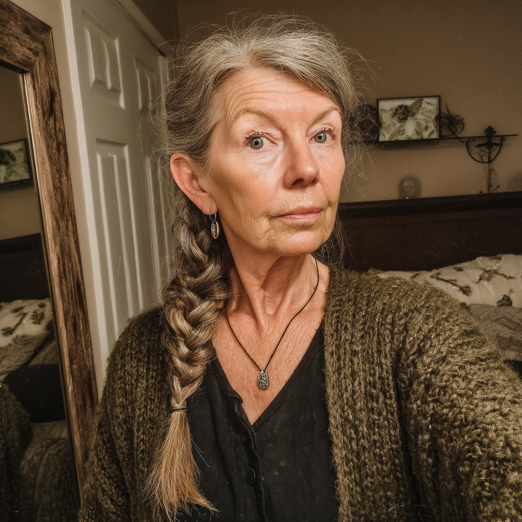 Una mujer mayor de pie en un dormitorio | Fuente: Midjourney
