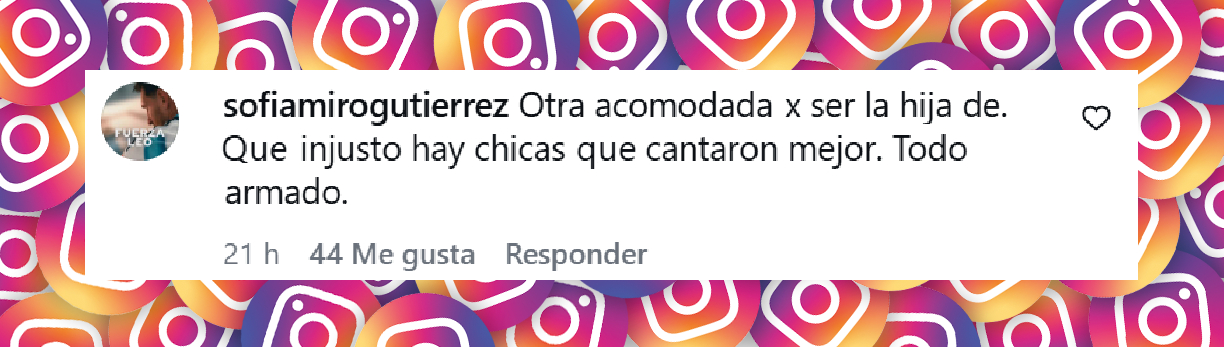 Comentario de una usuaria sobre la audición de Valentina Pergolini, la hija de Mario Pergolini | Fuente: Instagram/lanacioncom