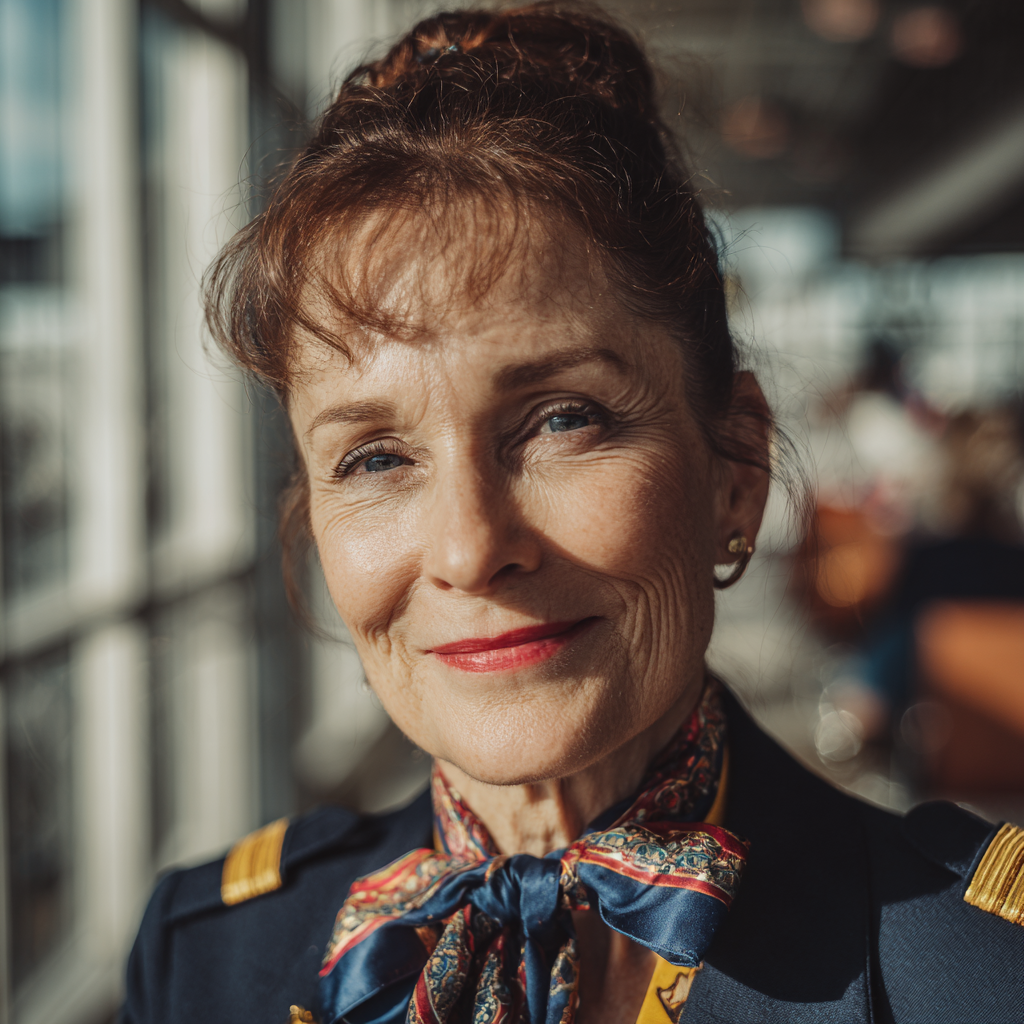 Una mujer sonriente en un aeropuerto | Fuente: Midjourney