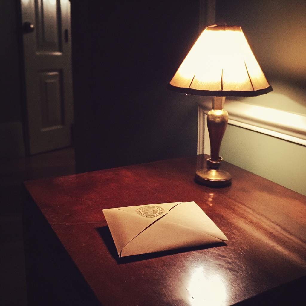 Un sobre sobre una mesa | Fuente: Midjourney