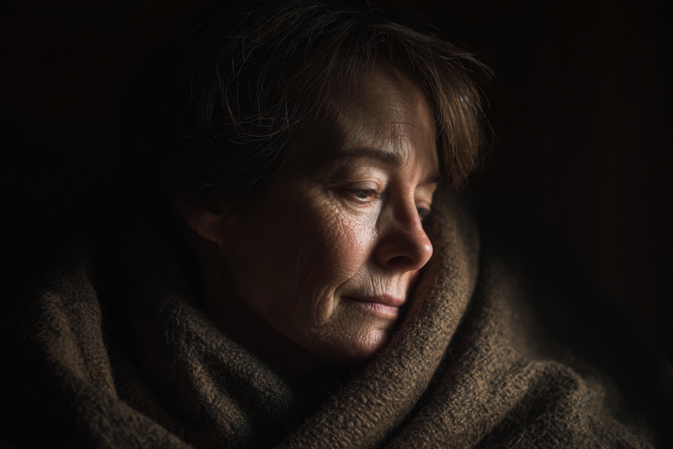 Una mujer envuelta en una manta | Fuente: Midjourney