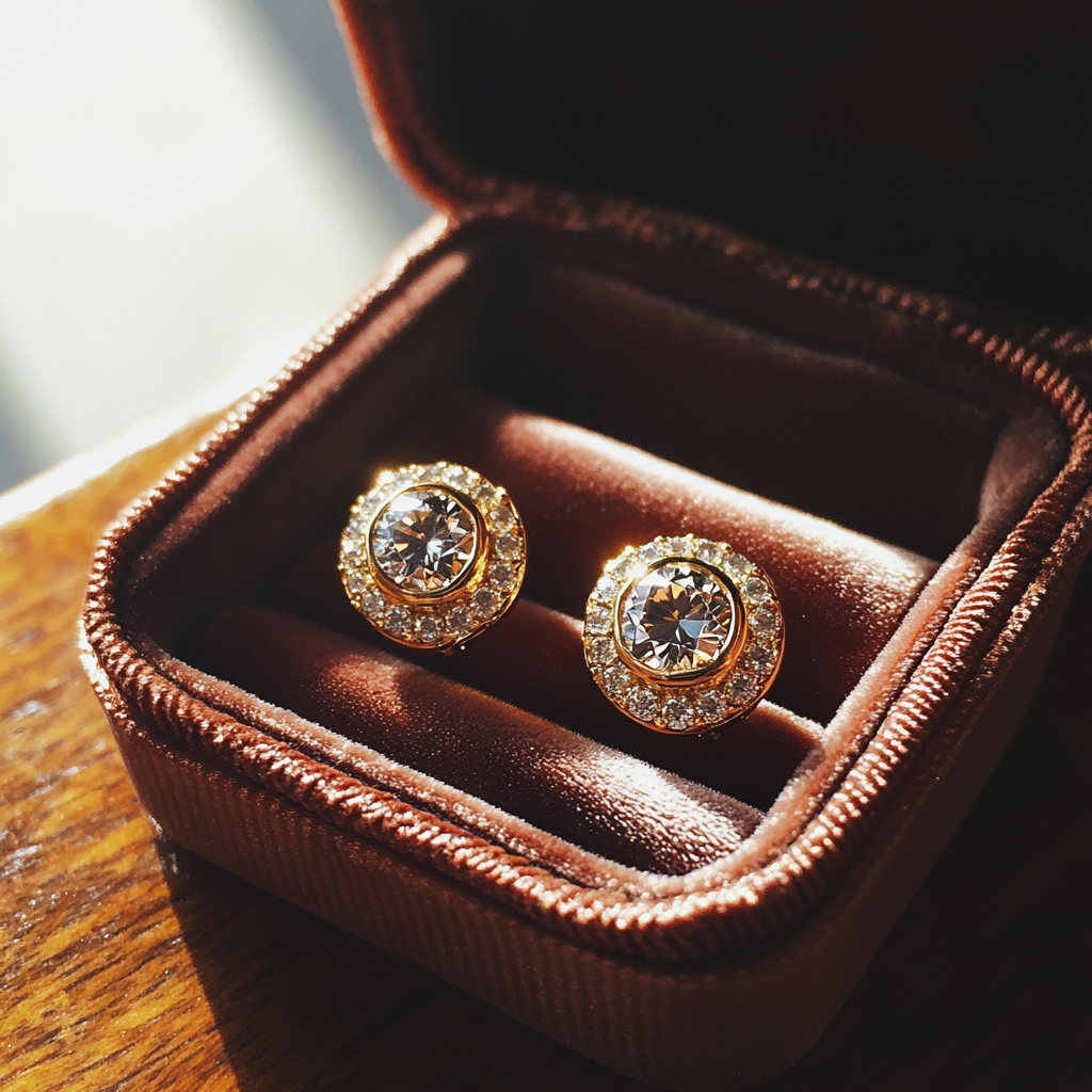 Un par de pendientes en una cajita | Fuente: Midjourney