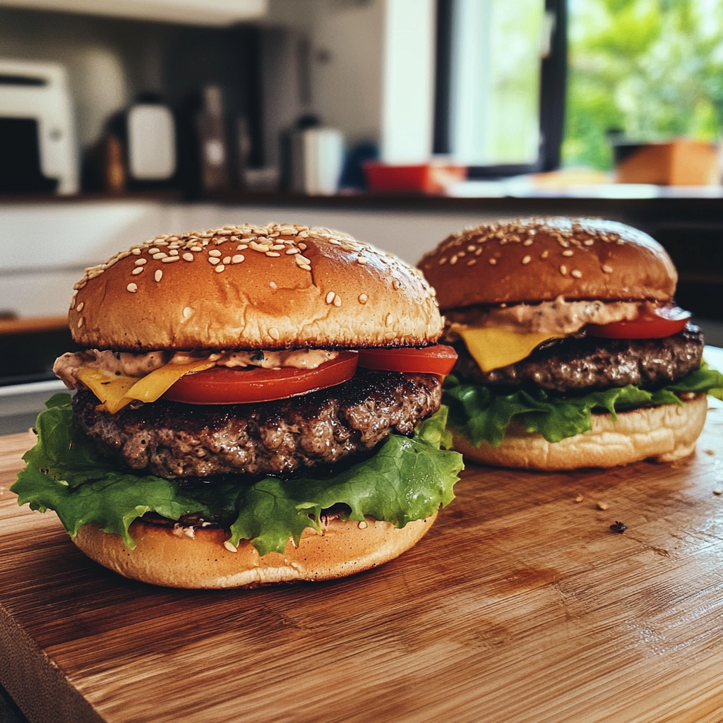 Hamburguesas caseras en la encimera de una cocina | Fuente: Midjourney