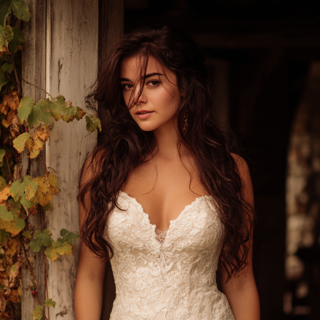 Una novia pensativa apoyada en una pared | Fuente: Midjourney