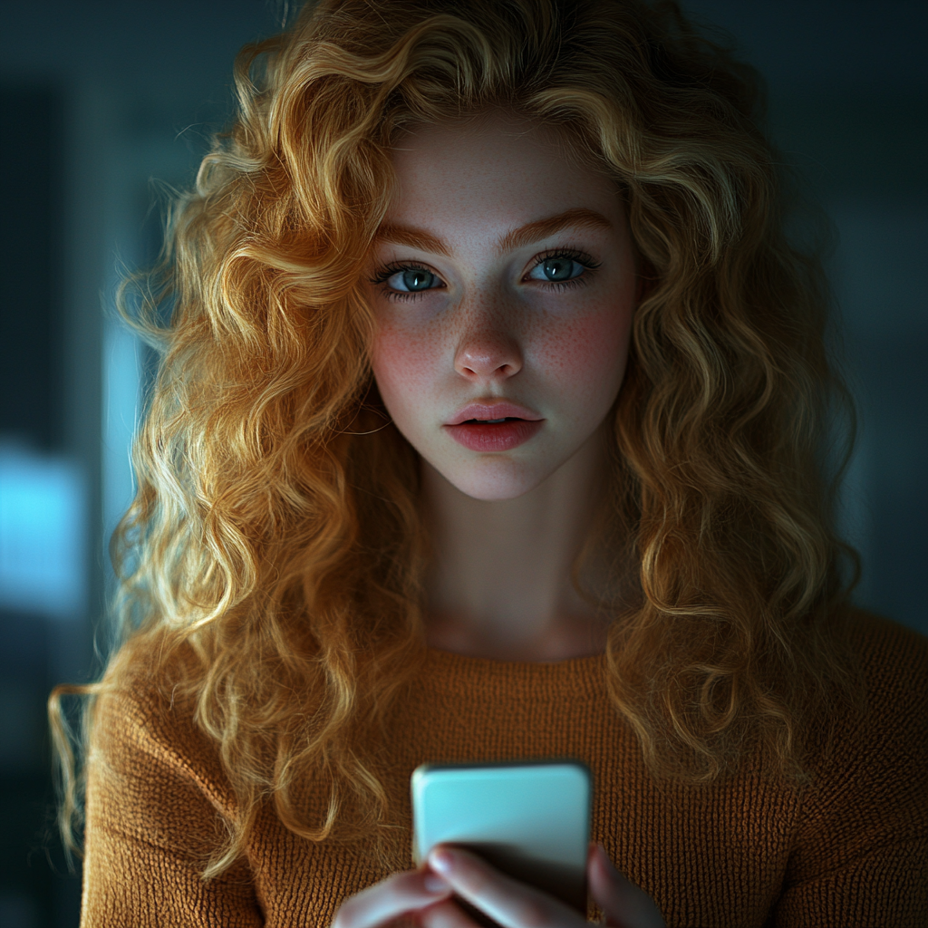 Una mujer sujetando su teléfono | Fuente: Midjourney