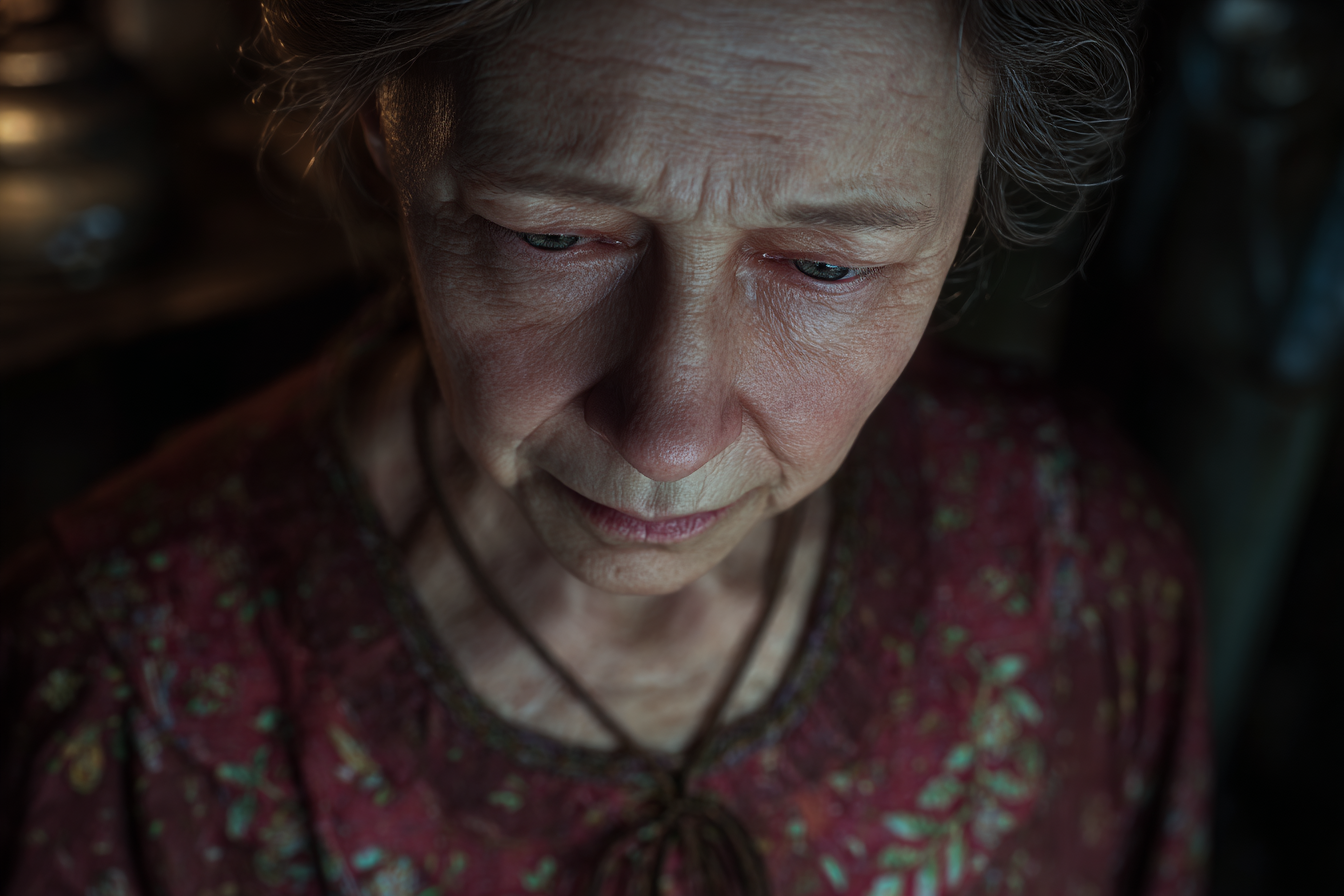 Una mujer mayor mirando hacia abajo | Fuente: Midjourney