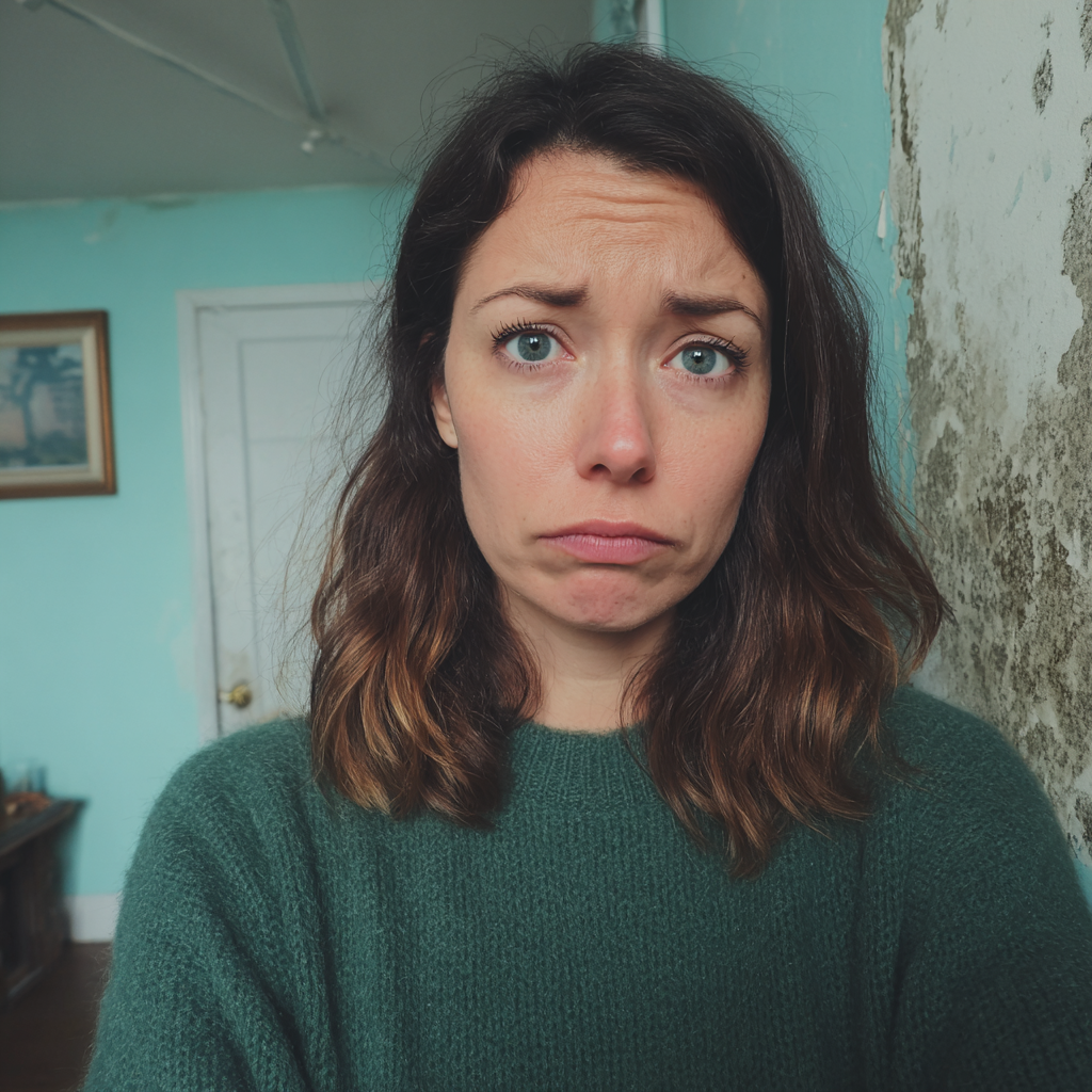 Una mujer emocionada de pie en una sala de estar | Fuente: Midjourney
