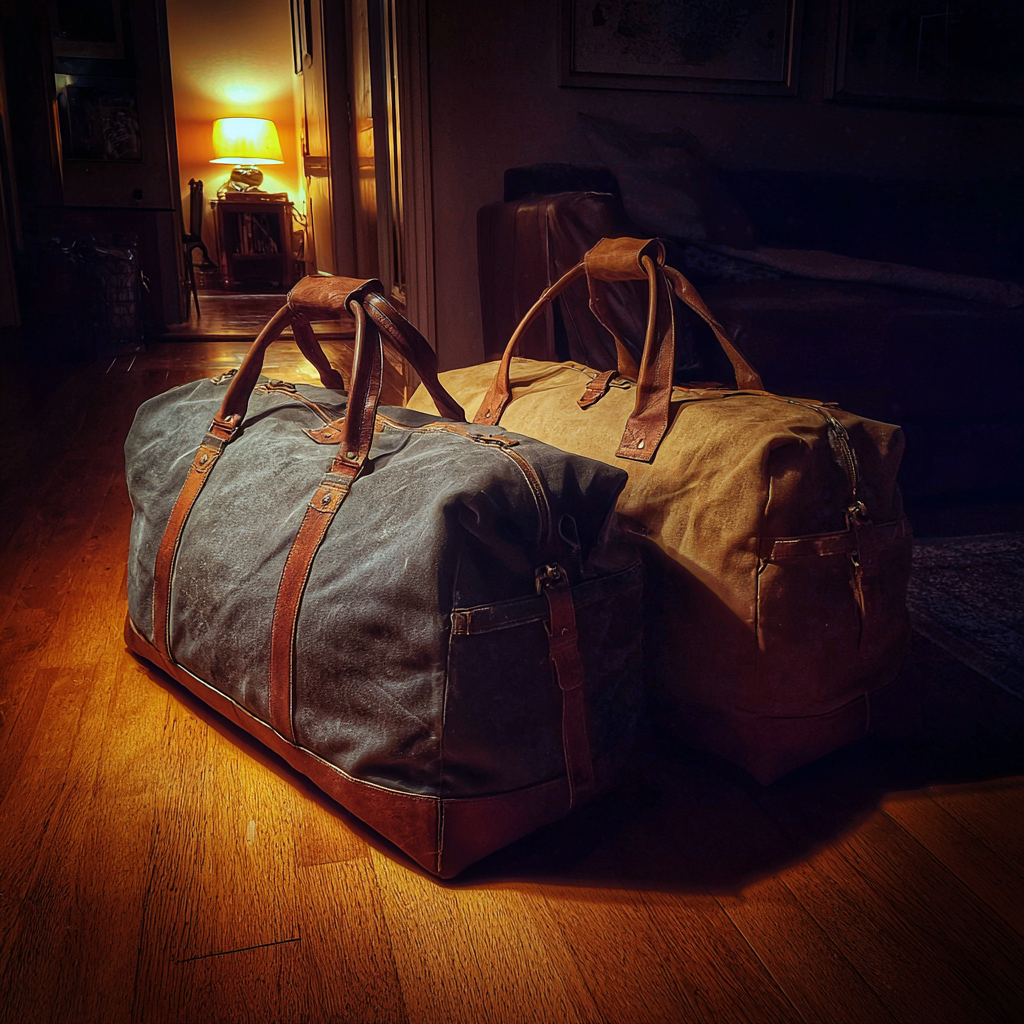 Bolsas de viaje en el suelo de un salón | Fuente: Midjourney