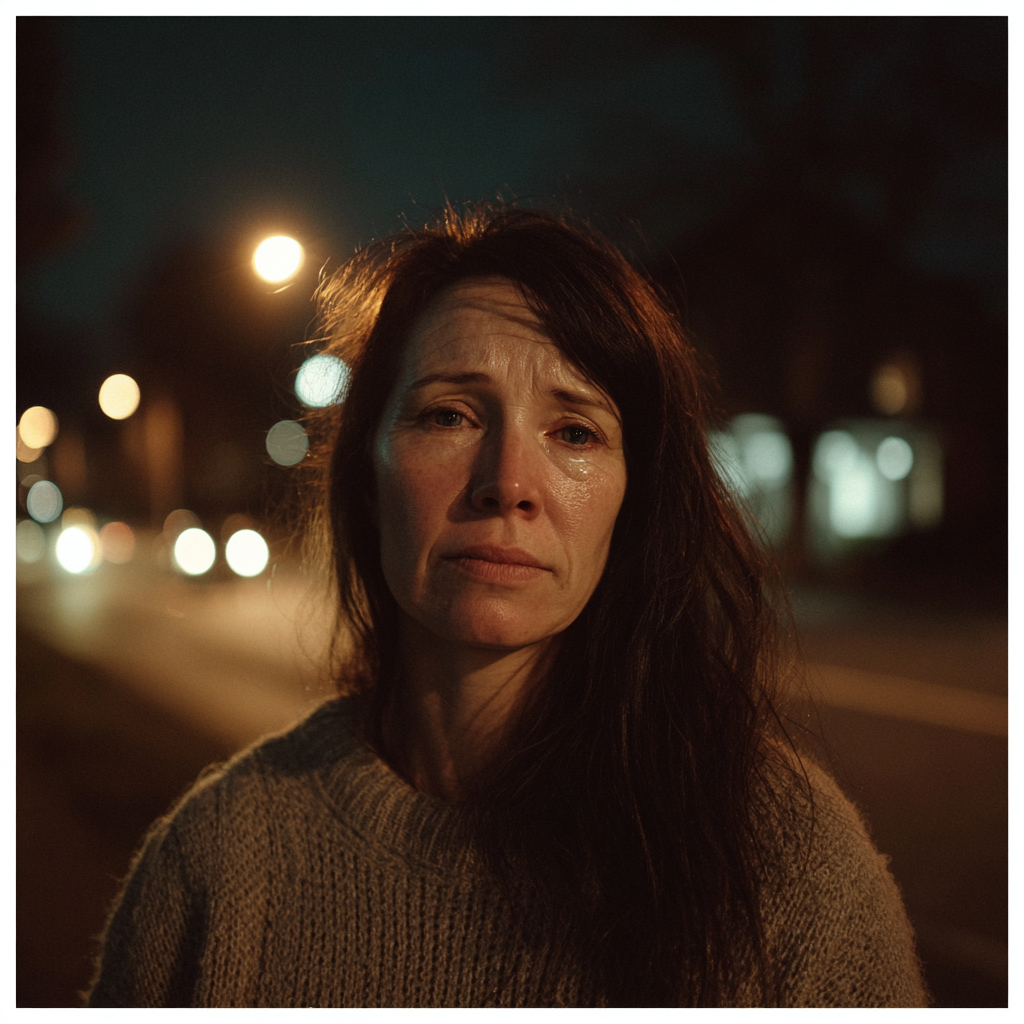 Una mujer emocionada en la calle | Fuente: Midjourney
