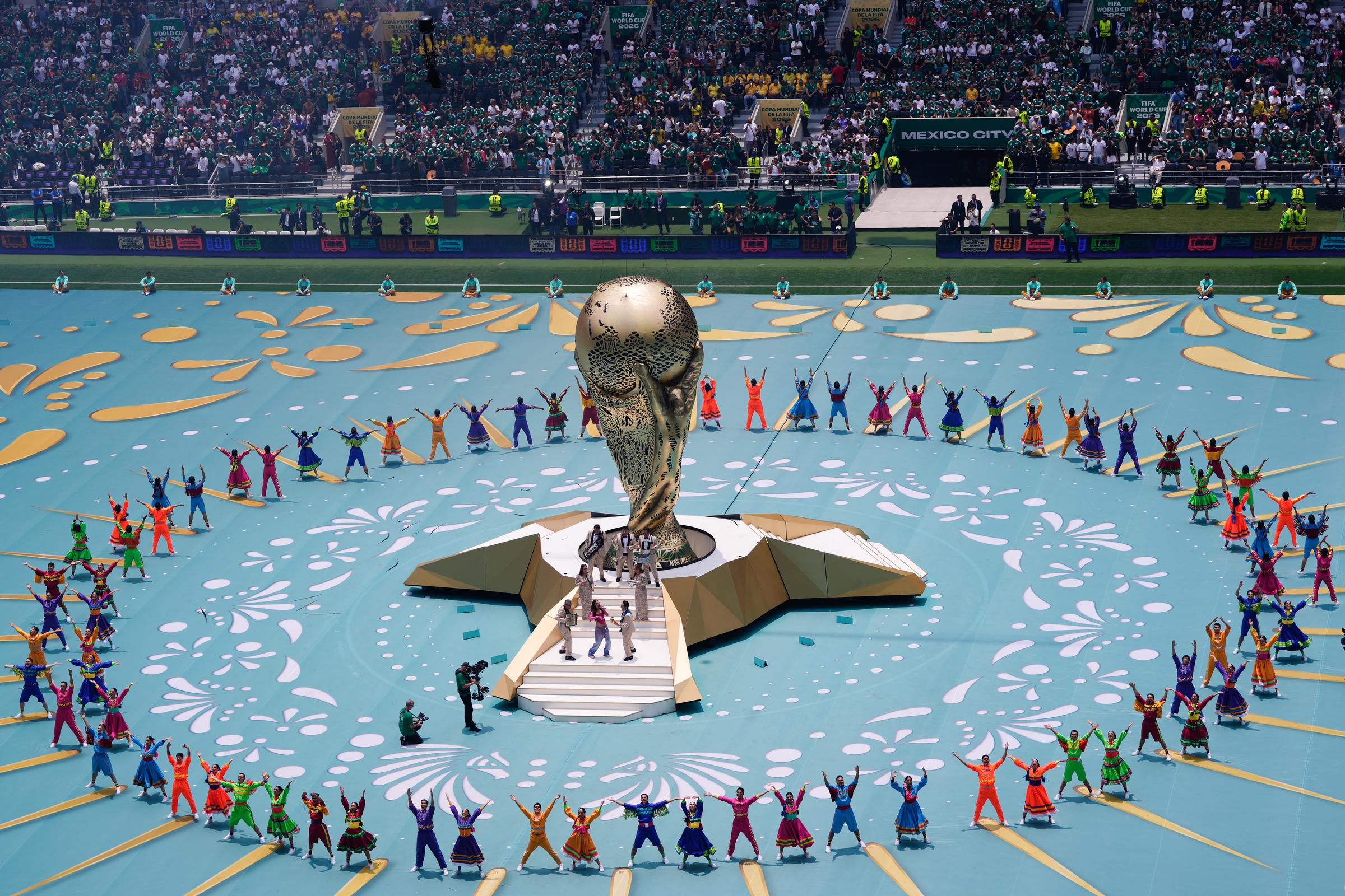Belinda actúa durante la ceremonia de apertura previa al partido del Grupo A de la Copa Mundial de la FIFA 2026 entre México y Sudáfrica en el Estadio de la Ciudad de México el 11 de junio de 2026 en la Ciudad de México, México. | Fuente: Getty Images