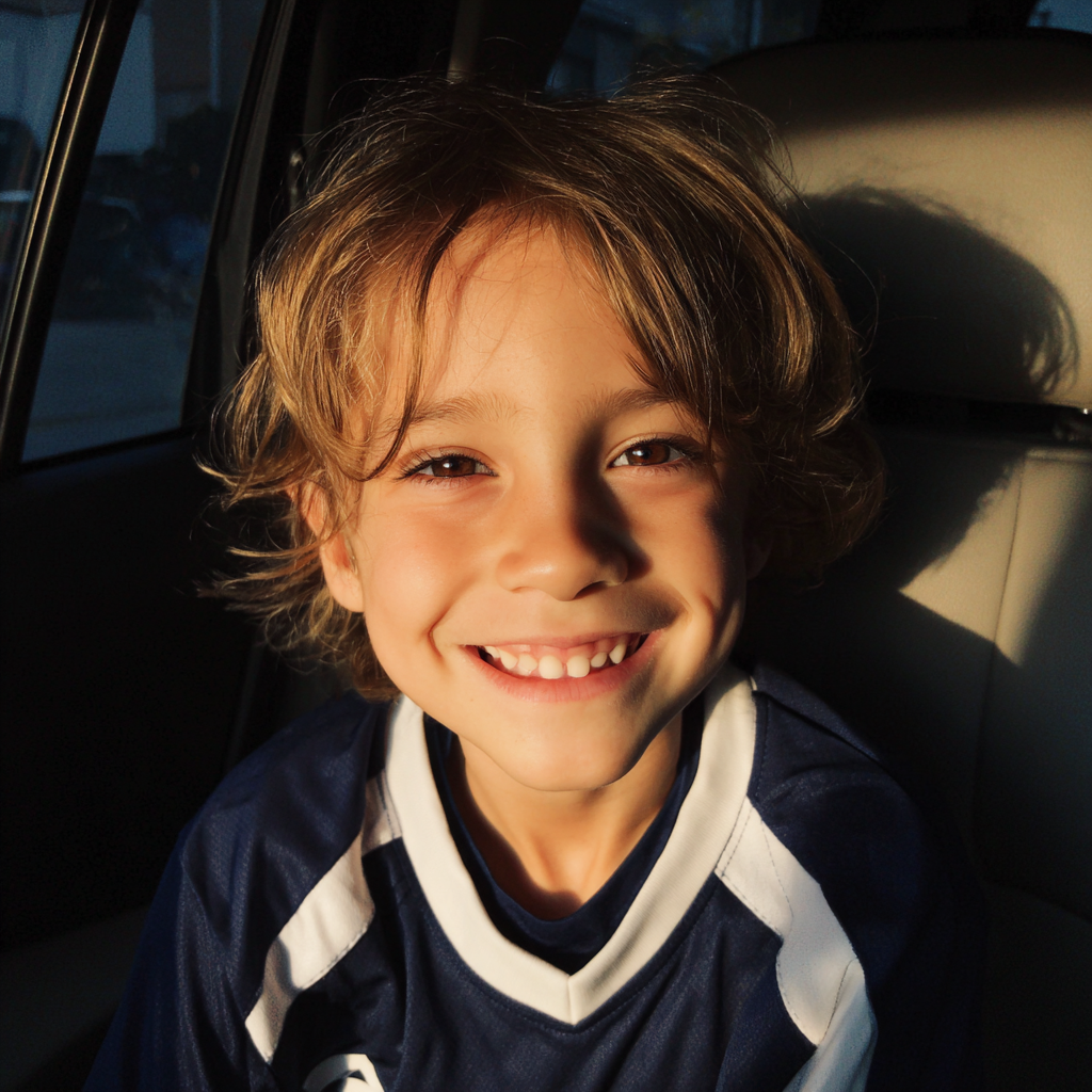 Un niño sonriente sentado en un Automóvil | Fuente: Midjourney