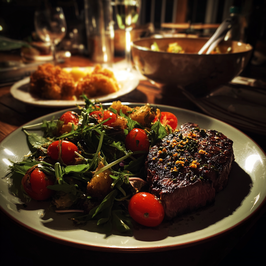 Un plato de comida sobre una mesa | Fuente: Midjourney