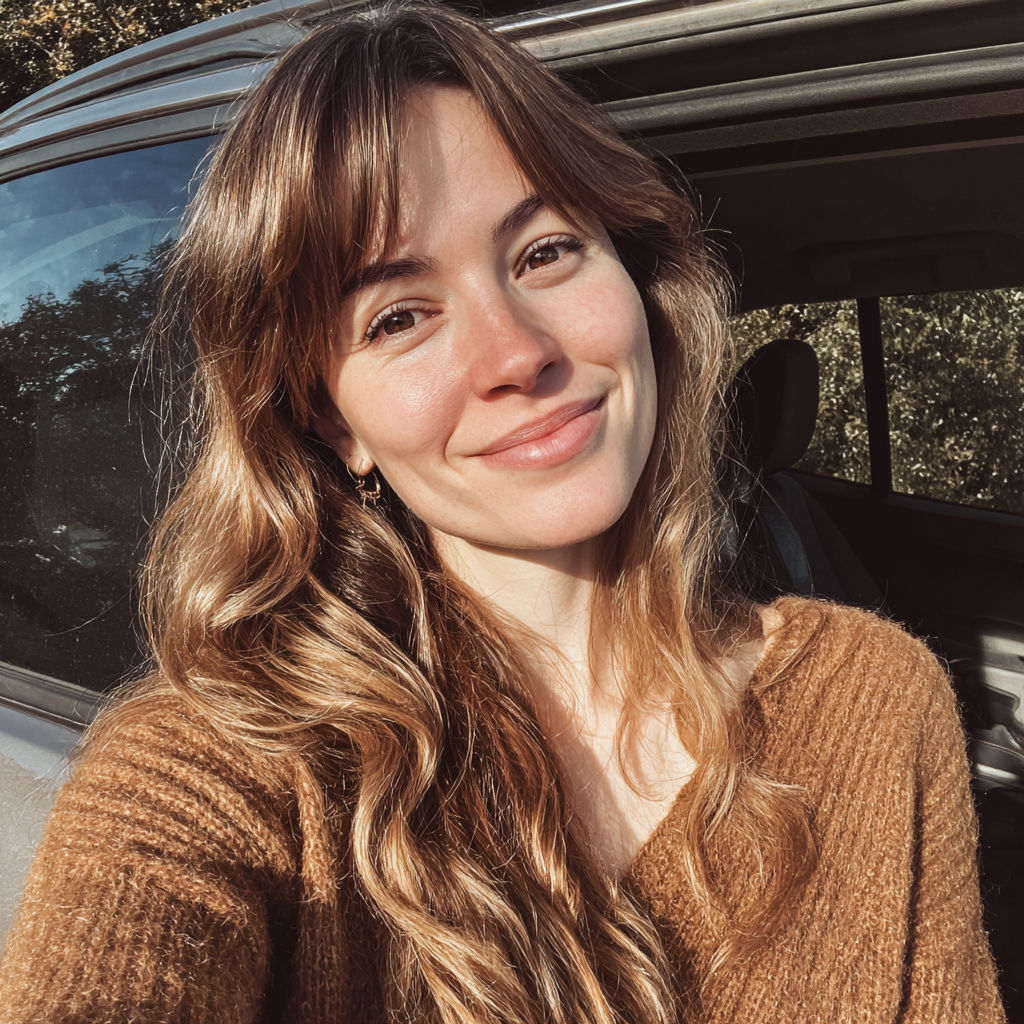 Una mujer sonriente en el exterior | Fuente: Midjourney