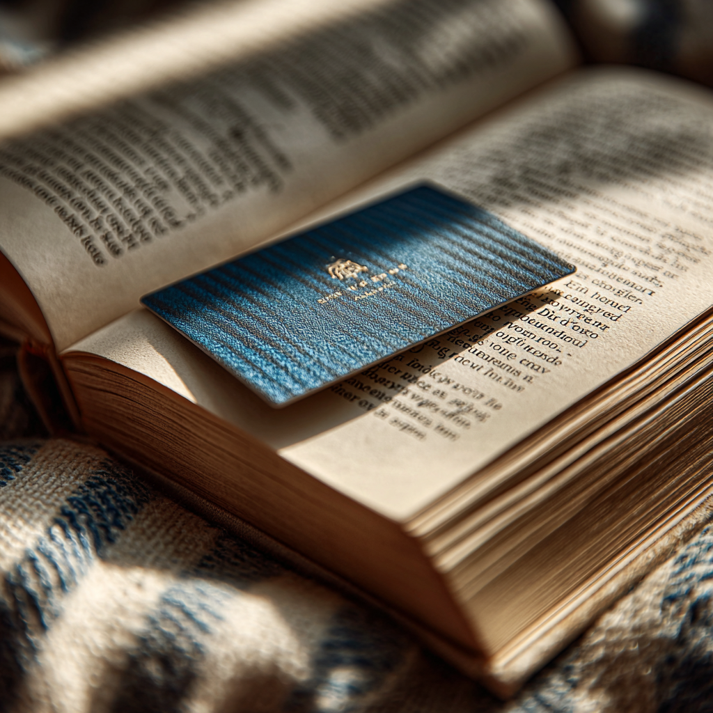 Una tarjeta de visita en un libro | Fuente: Midjourney