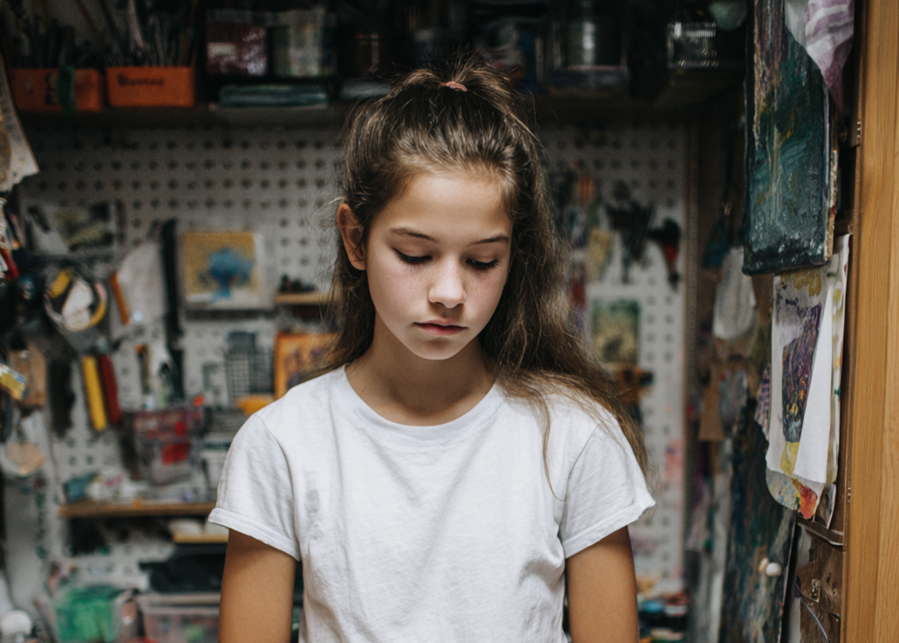 Una niña triste | Fuente: Midjourney