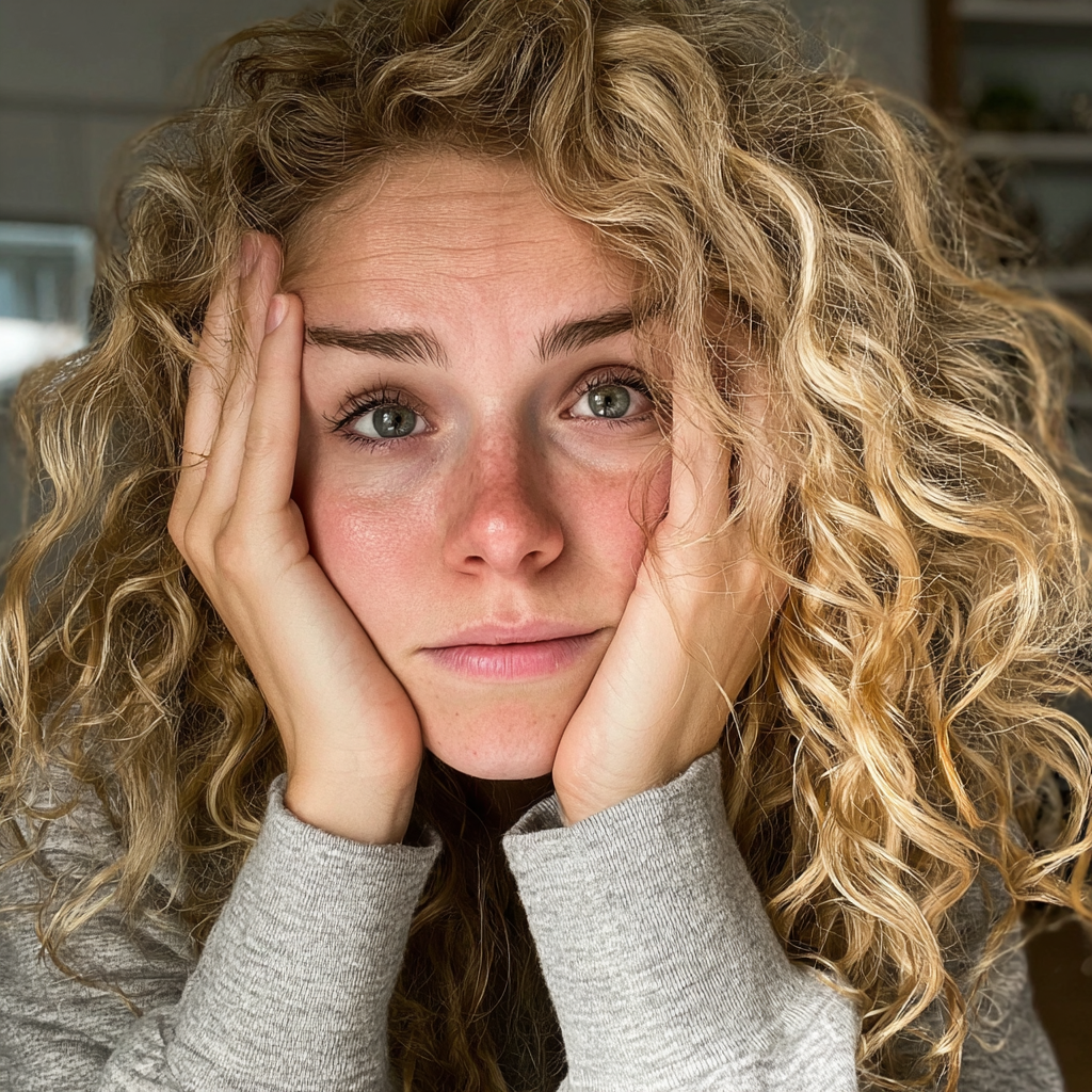 Una joven con la cara entre las manos | Fuente: Midjourney