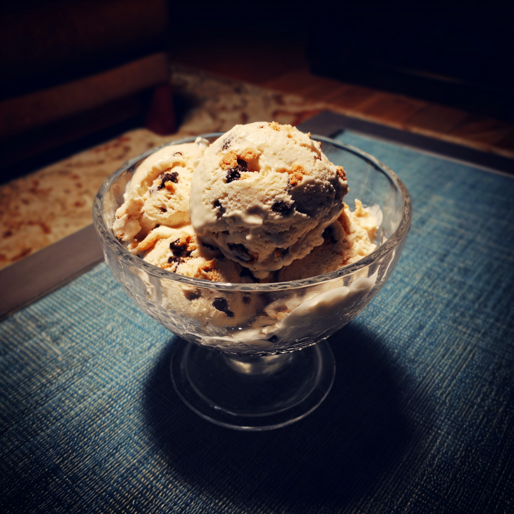 Un bol de helado sobre una mesa de café | Fuente: Midjourney