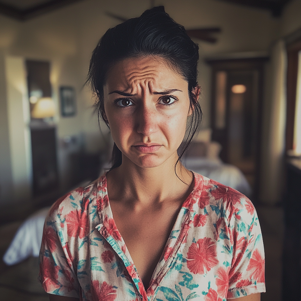 Primer plano de una mujer con el ceño fruncido | Fuente: Midjourney