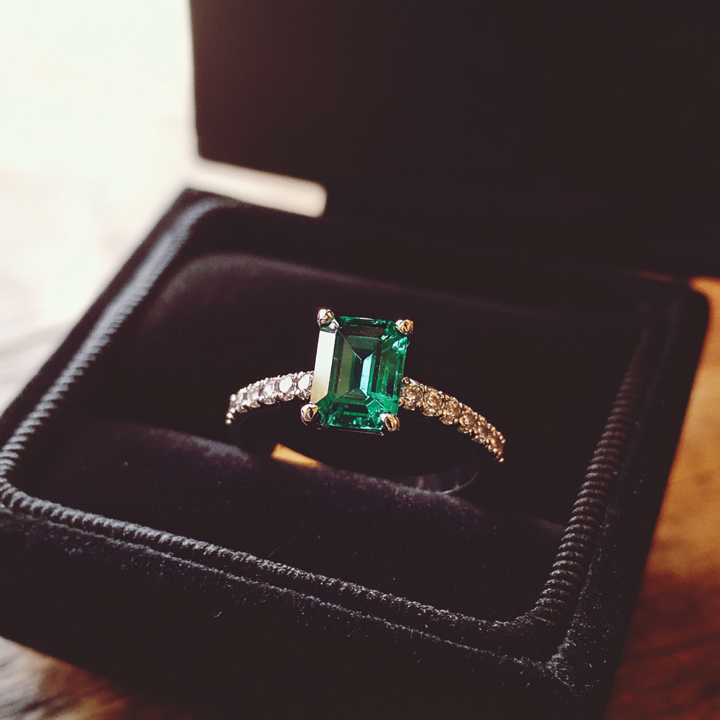 Un anillo de compromiso en una caja de terciopelo | Fuente: Midjourney
