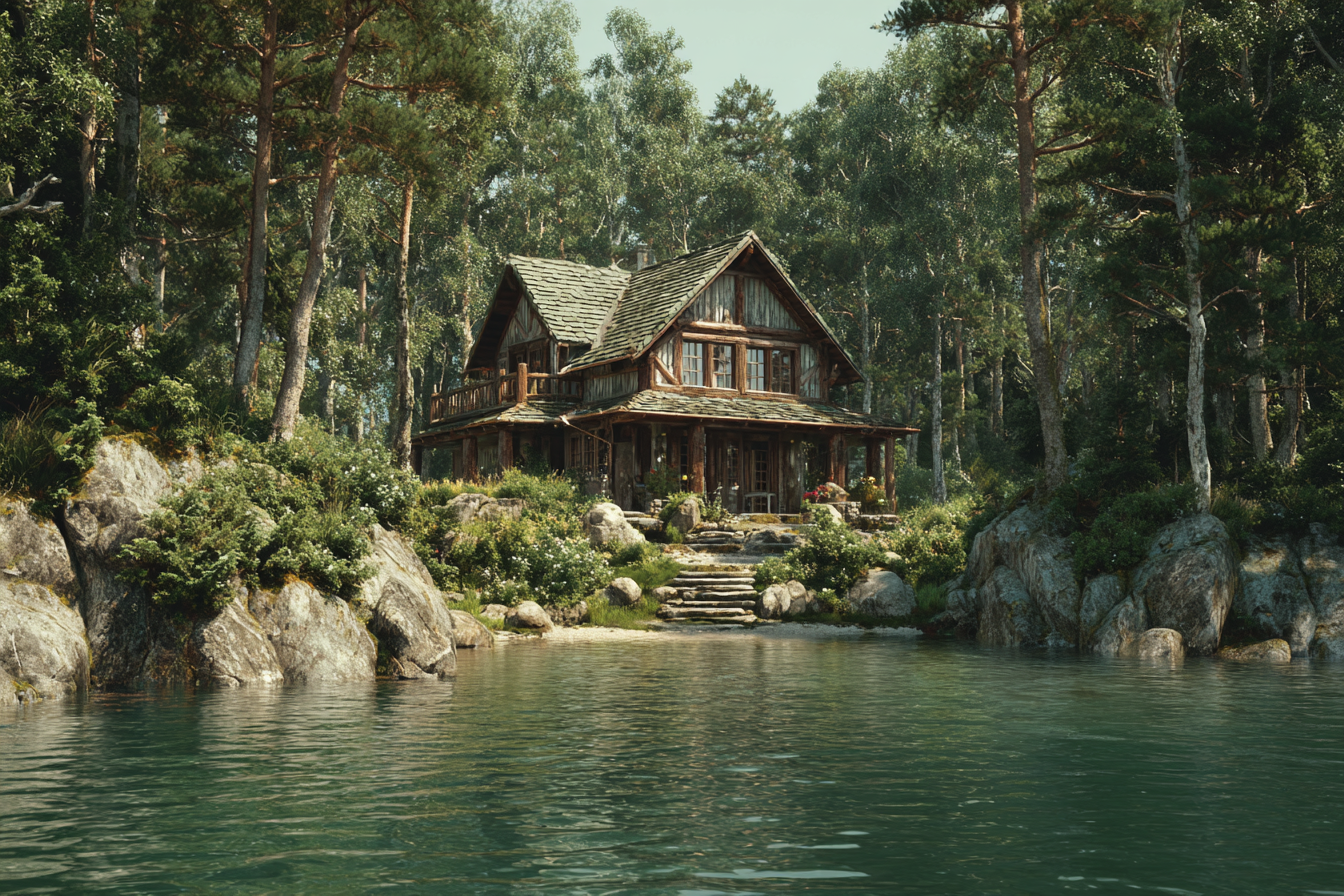 Una casa en el lago | Fuente: Midjourney