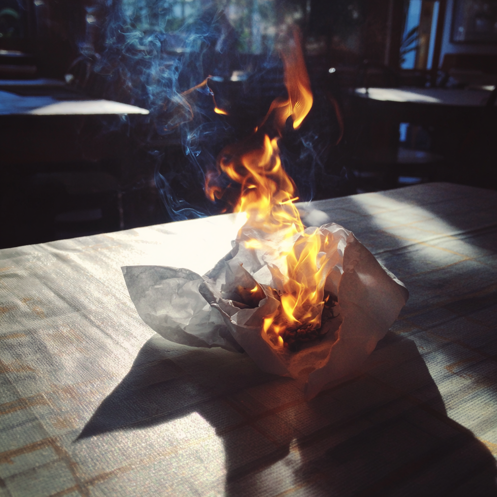 Una servilleta ardiendo | Fuente: Midjourney