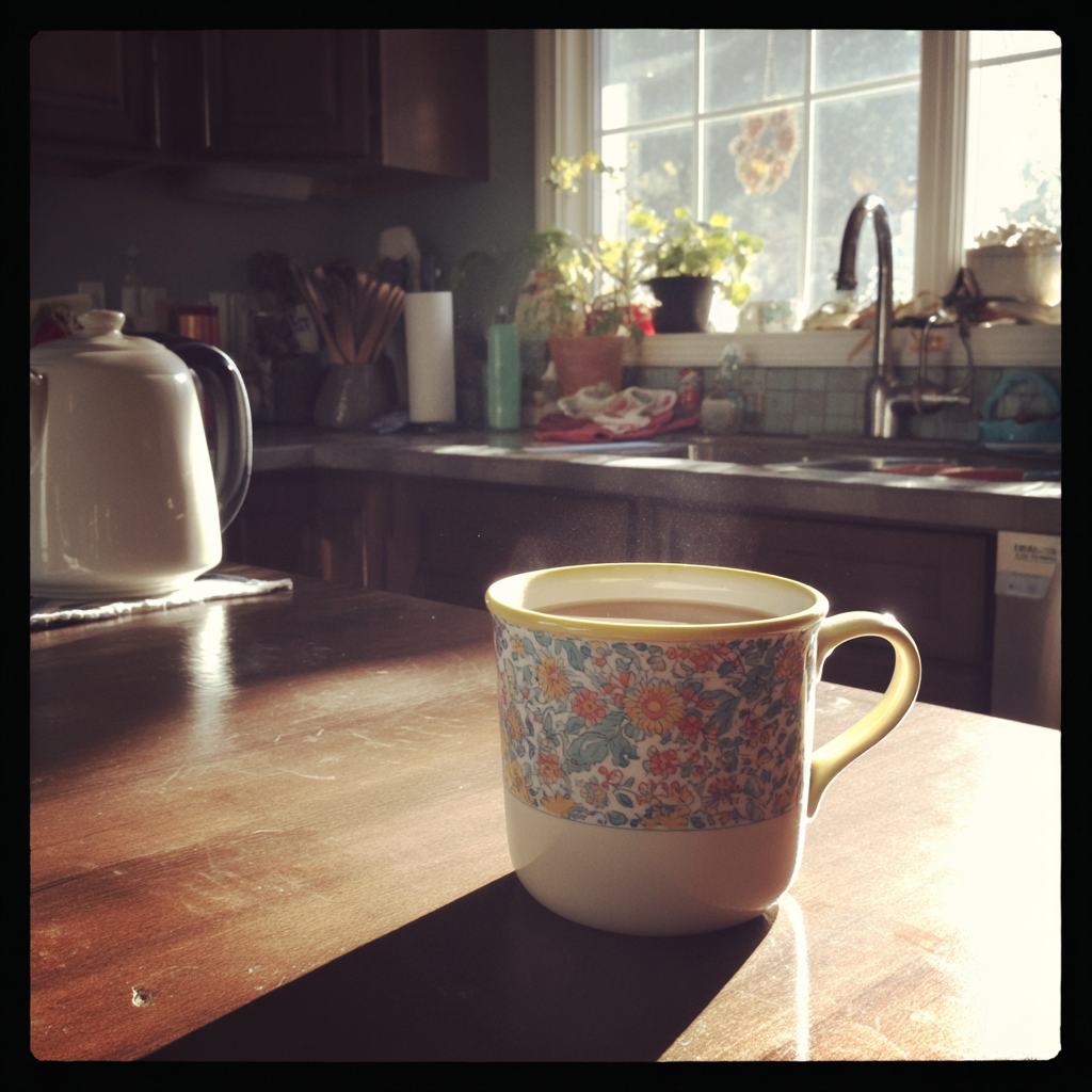 Una taza de té sobre una mesa | Fuente: Midjourney