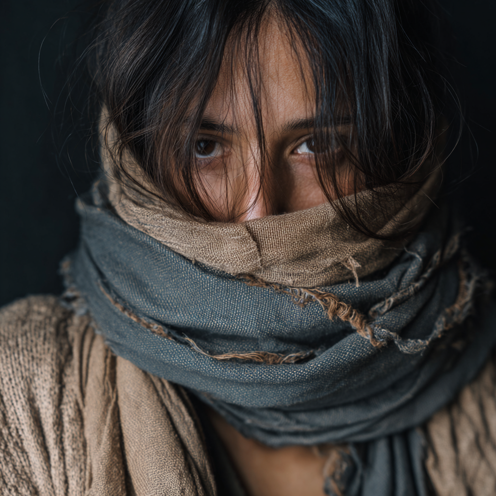 Una mujer con el rostro cubierto por un pañuelo | Fuente: Midjourney